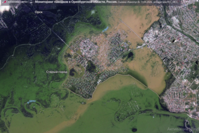 Госкорпорация Роскосмос показала спутниковые снимки ситуации с наводнением в Орске